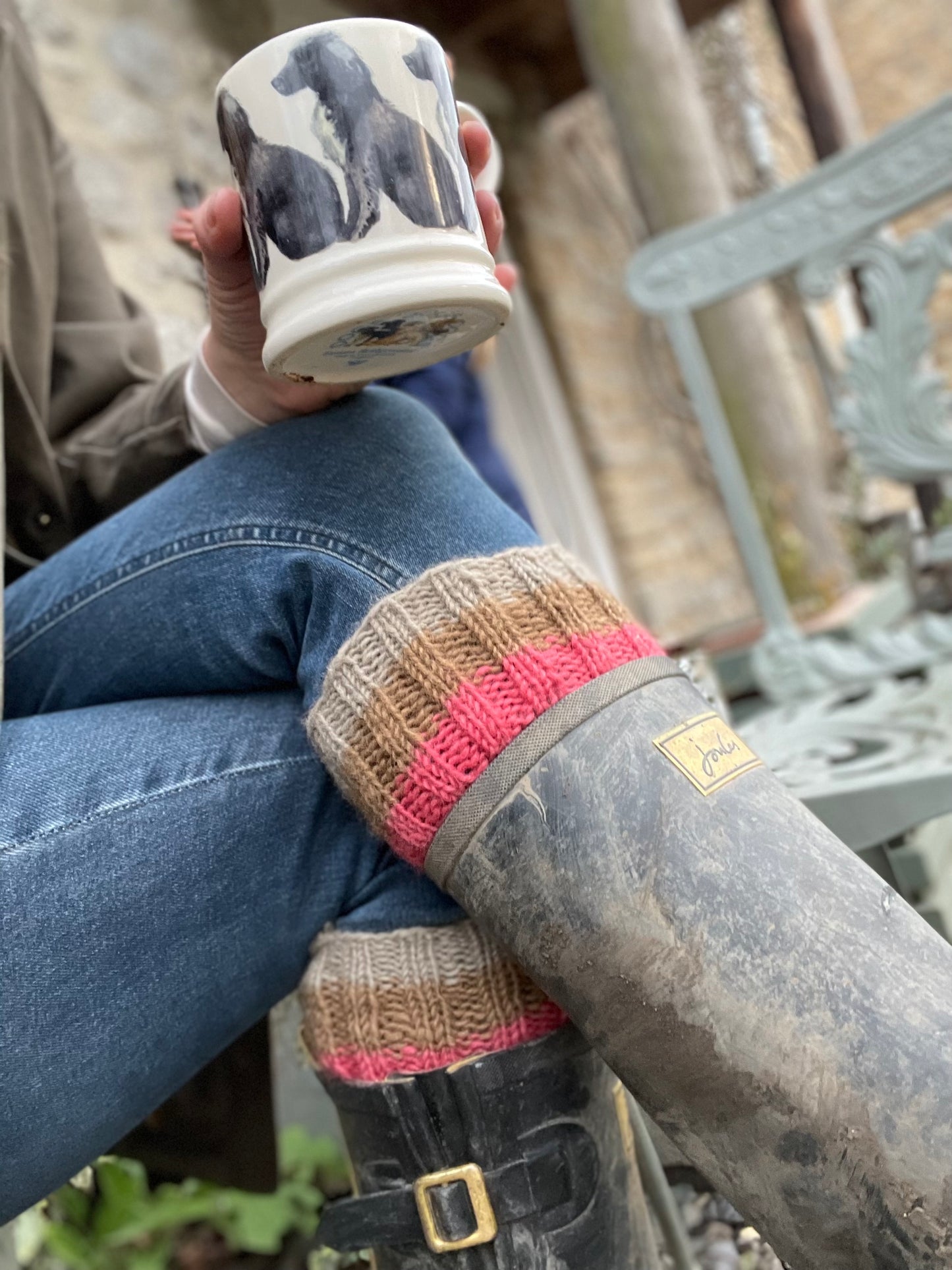 Pink & Olive Green Fair Isle Hand Knitted Socks