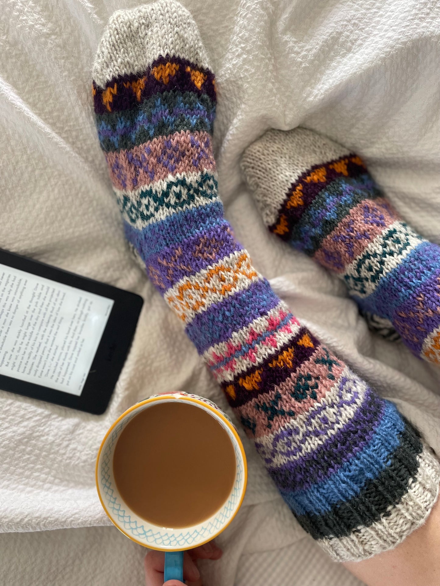 Cornflower Blue Hand Knitted Fair Isle Socks