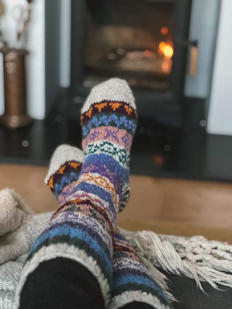 Cornflower Blue Hand Knitted Fair Isle Socks