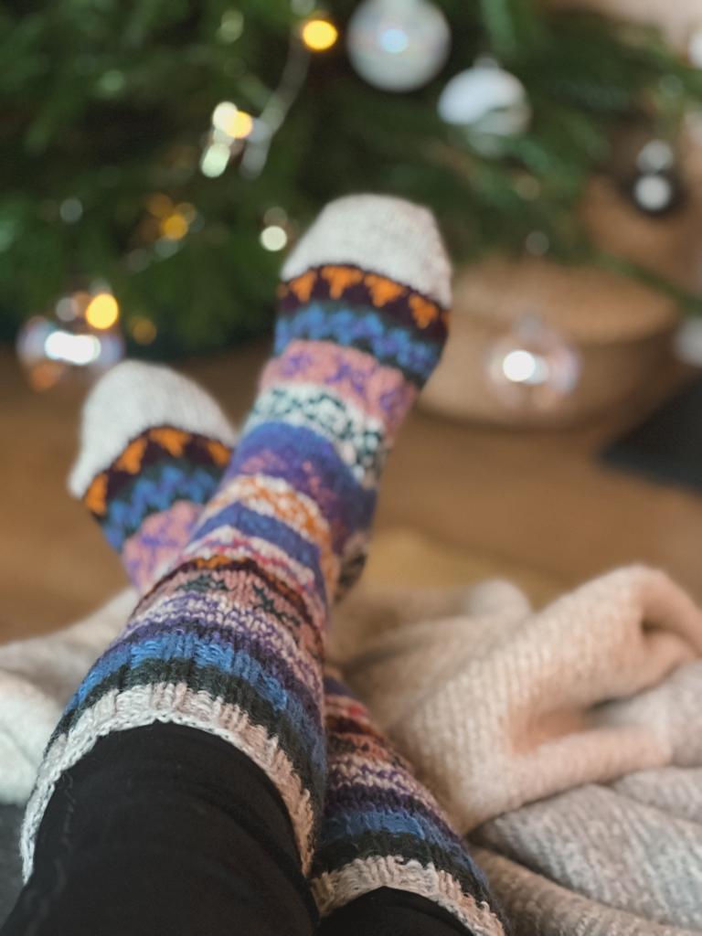 Cornflower Blue Hand Knitted Fair Isle Socks